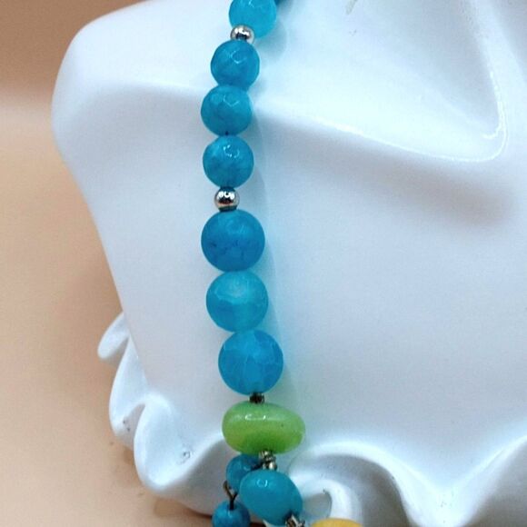 Natural Dandelion Yellow/Green Aventurine w Blue Crackle Quartz Beads Necklace - Picture 11 of 12